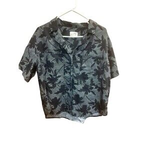 Universal Thread Palm Print Button Shirt XL Cropped Black Gray